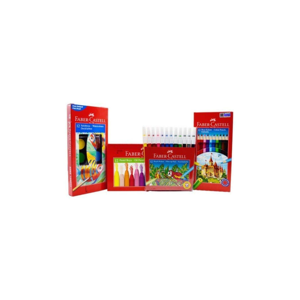 Okul Seti 3 - Kuru Boya, Suluboya, Keçeli Kalem, Pastel Boya ( 12 Renk )