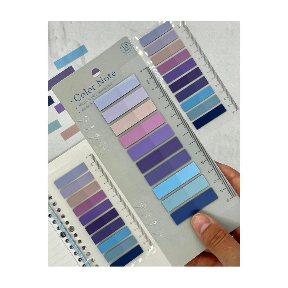 10 Renkli Cetvelli Mor Ve Mavi Tonları Şeffaf Pet Indeks / Index Sticker / Postit / Post-it