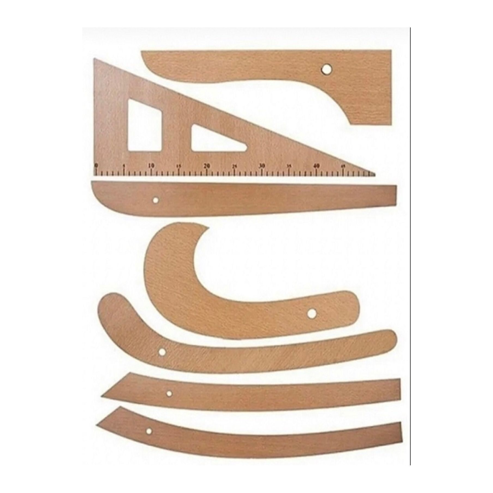 Terzi-modelist-tekstil 7 Parça Ahşap Cetvel Riga Gönye Takımı