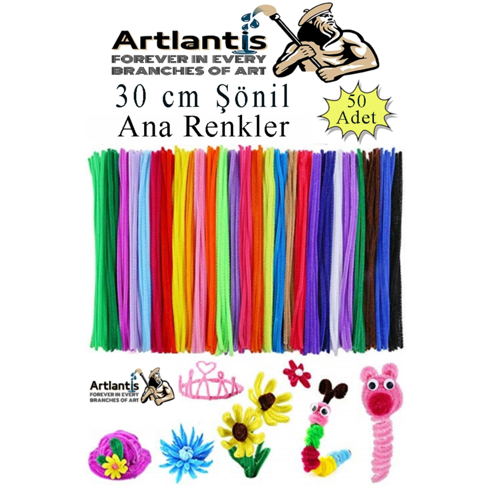 Şönil Renkli 30 Cm 50'li 1 Paket 30 Cm Renkli Tüylü Tel 50 Li 1 Paket