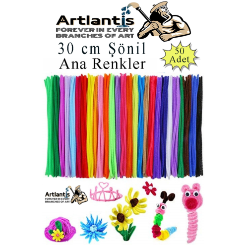 Şönil Renkli 30 Cm 50'li 1 Paket 30 Cm Renkli Tüylü Tel 50 Li 1 Paket