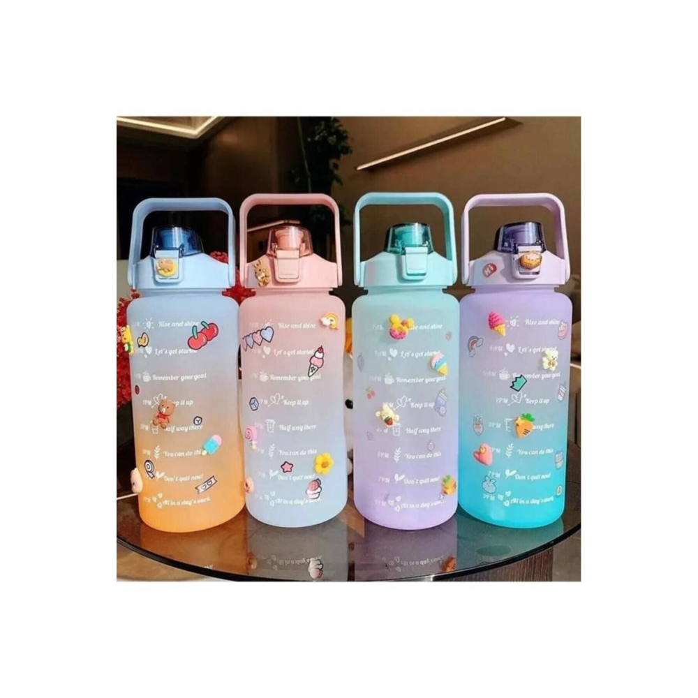 Motivasyonel Su Matarası Suluk 2 Litre Sticker Ve Pipetli Su Matarası Asortili!