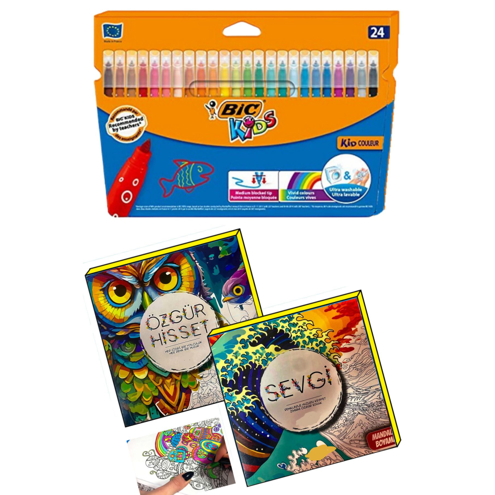 Terapi Mandala Büyükler Için Boyama Seti - 2 Kitap Ve 24'lü Keçeli Kalem Nova