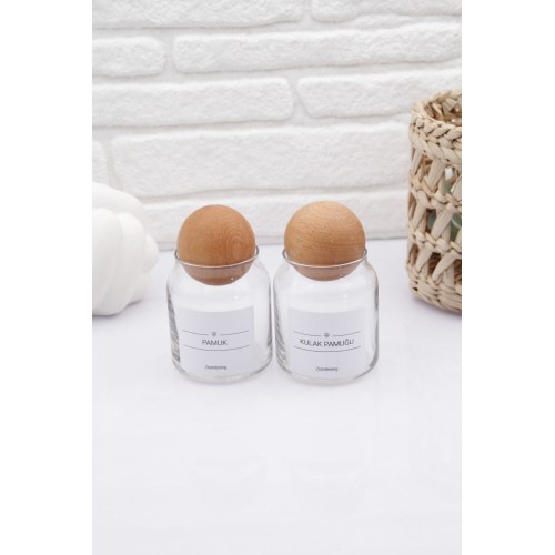 Dekoratif Ahşap Top Kapak Pamuk Ve Kulak Pamuğu Kavanozu Kutusu 300ml