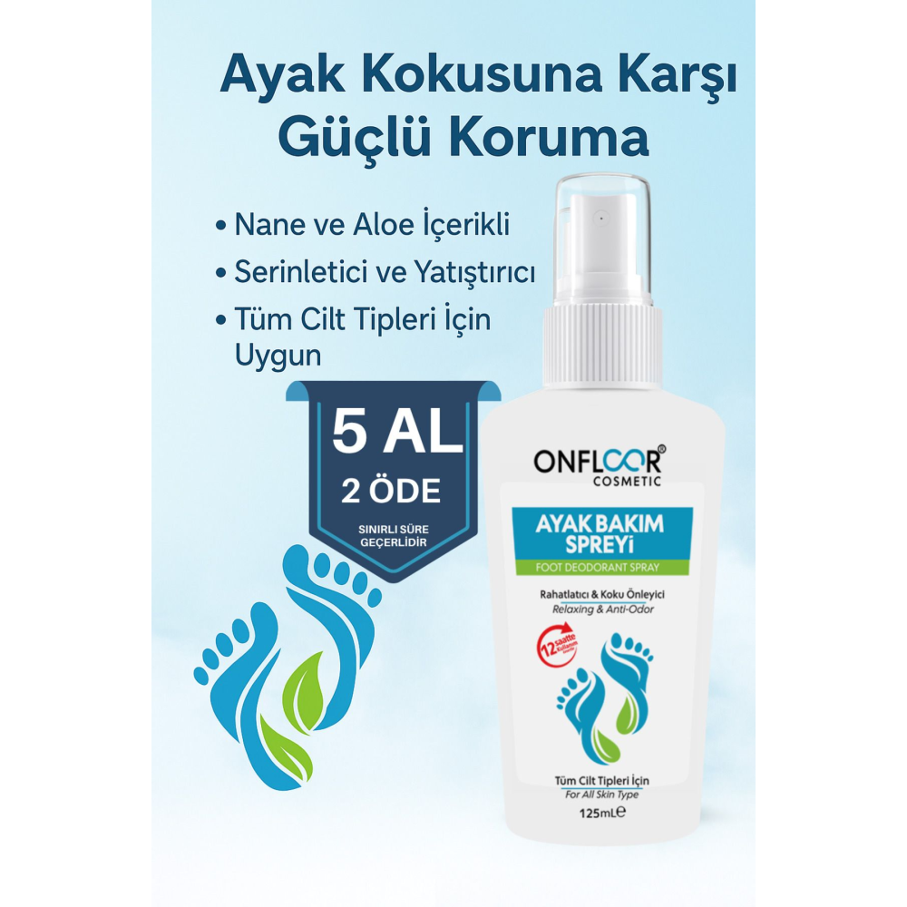 Ayak Kokusu Giderici Sprey 125 ml – Ferahlatıcı, Serinletici ve Rahatlatıcı Aloe Özlü Ayak Bakımı