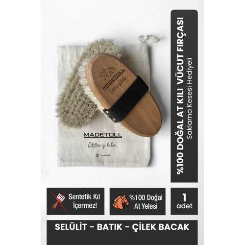 %100 Doğal At Kılı Selülit Fırçası (SAKLAMA KESESİ HEDİYELİ)
