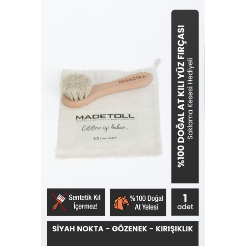 %100 Doğal At Kılı Yüz Fırçası (SAKLAMA KESESİ HEDİYELİ)