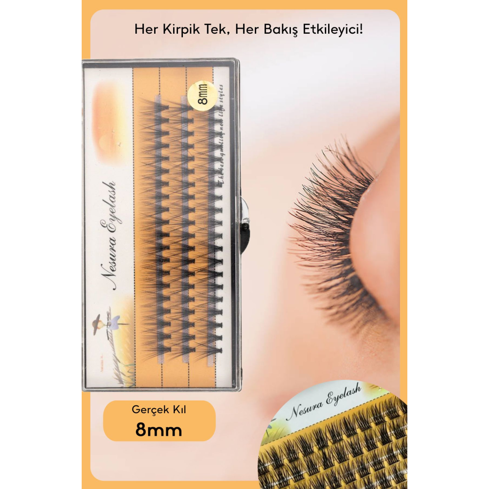 Nesura Tekli Demet Kirpik Takma Kirpik Gerçek Kıl 8mm 5li Sıra