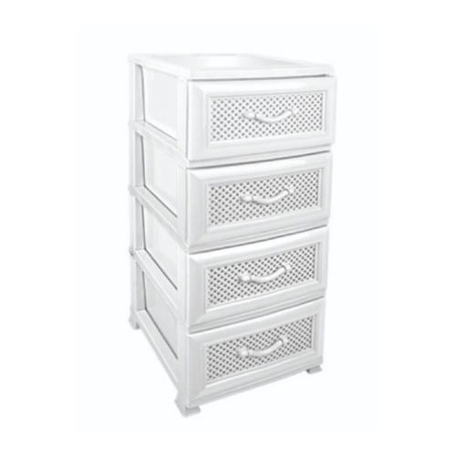 Büyük Boy Delikli Beyaz Plastik Çekmeceli 4 Katlı Sebzelik Komidin Şifonyer