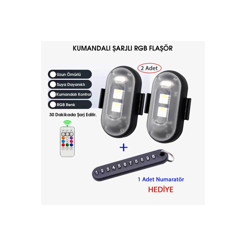 Çakar Kumandalı Pedal Ayak Altı Şarjlı Motorsiklet 2adet Işık Rgb Led Flaşör Araba Drone Su Geçirmez