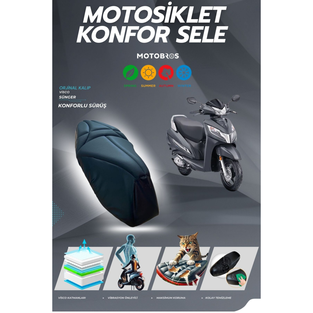 Honda Activa 125 2023-24 Konfor Sele Ve Sele Kılıfı Visco - Su Geçirmez Kılıf Hediyeli