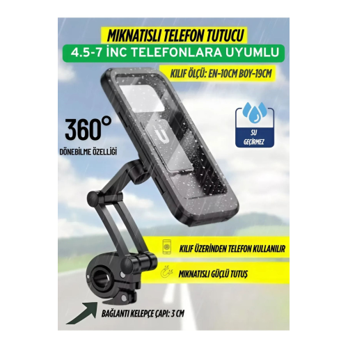 Mıknatıslı Motorsiklet Bisiklet Telefon Su Geçirmez Tutucu Kılıf Motor Tutacağı 360 Dönebilen