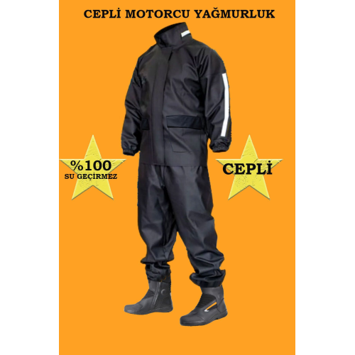 Motorcu Yağmurluk Takım (CEPLİ) Su Geçirmez Ekstra Esnek, Sağlam ve Hafif Pvc Kumaş, Kurye Yağmurluk