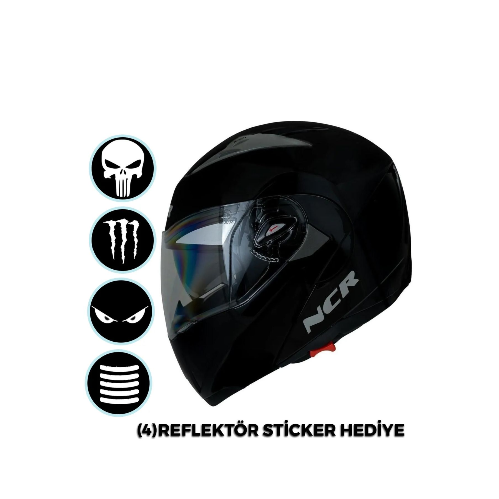 Çene Açılır Parlak Kask Vizörlü(ECE BELGELİ)