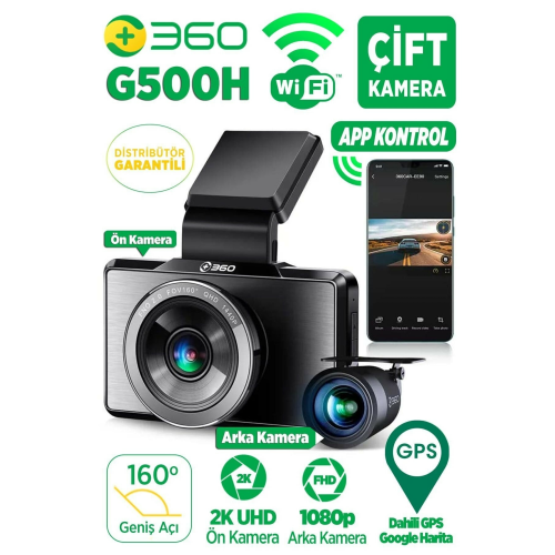 G500h Ön 2k-arka 1080p 160° Geniş Açı Gps Akıllı Araç İçi Kamera