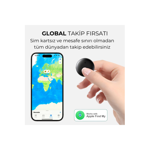 Wireless Airtag Akıllı Takip Cihazı Siyah (Sadece iPhone Uyumlu)