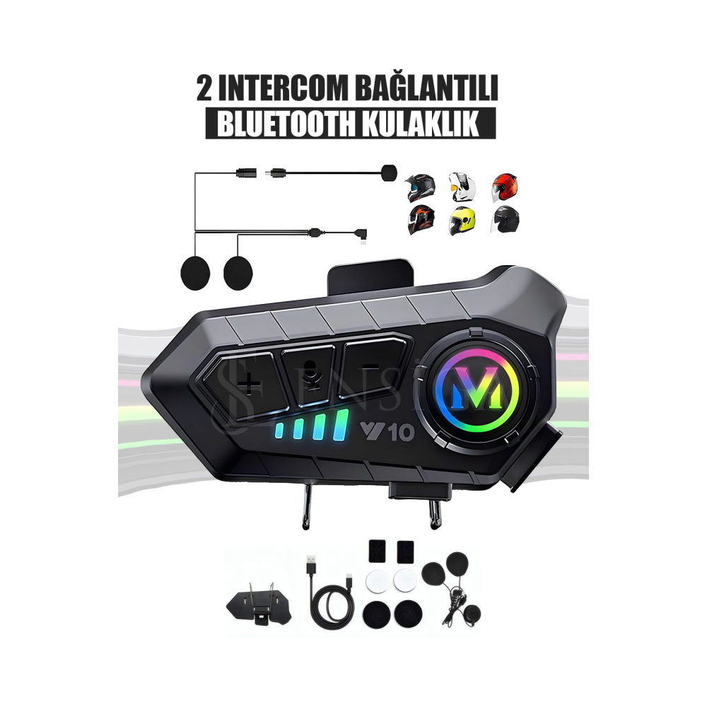 2 Intercom Bağlantılı Su Geçirmez Motosiklet Kask Bluetooth 5.3 300m Intercoom 2.000mah