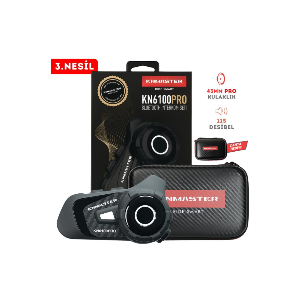 Kn6100 Motosiklet Kask Interkom Bluetooth Intercom Kulaklık Seti Karbon Siyah Çanta Hediyeli