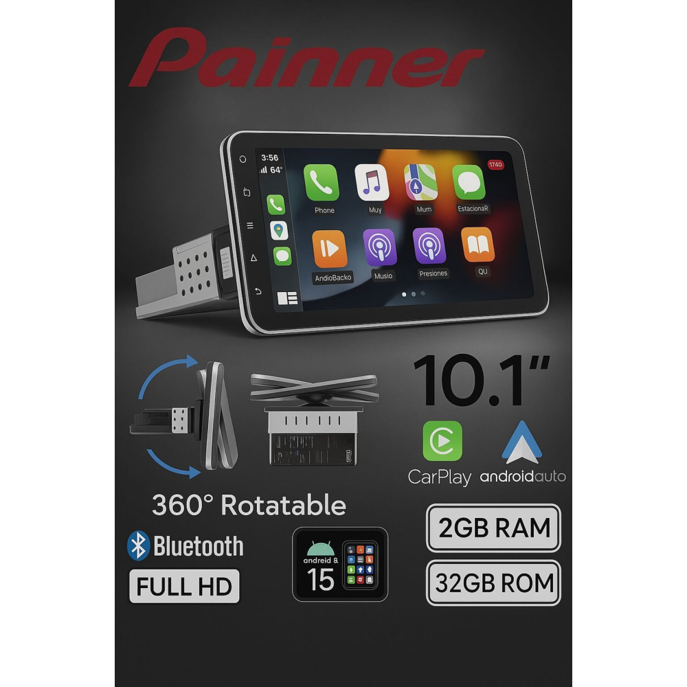 P1002 10.1inç Android 15 Tek Din Carplay 2gb Ram 32gb Hafıza 360 Derece Ekran Multimedya Teyp
