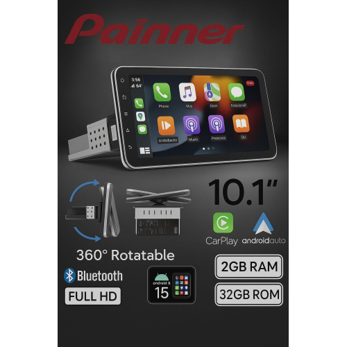 P1002 10.1inç Android 15 Tek Din Carplay 2gb Ram 32gb Hafıza 360 Derece Ekran Multimedya Teyp