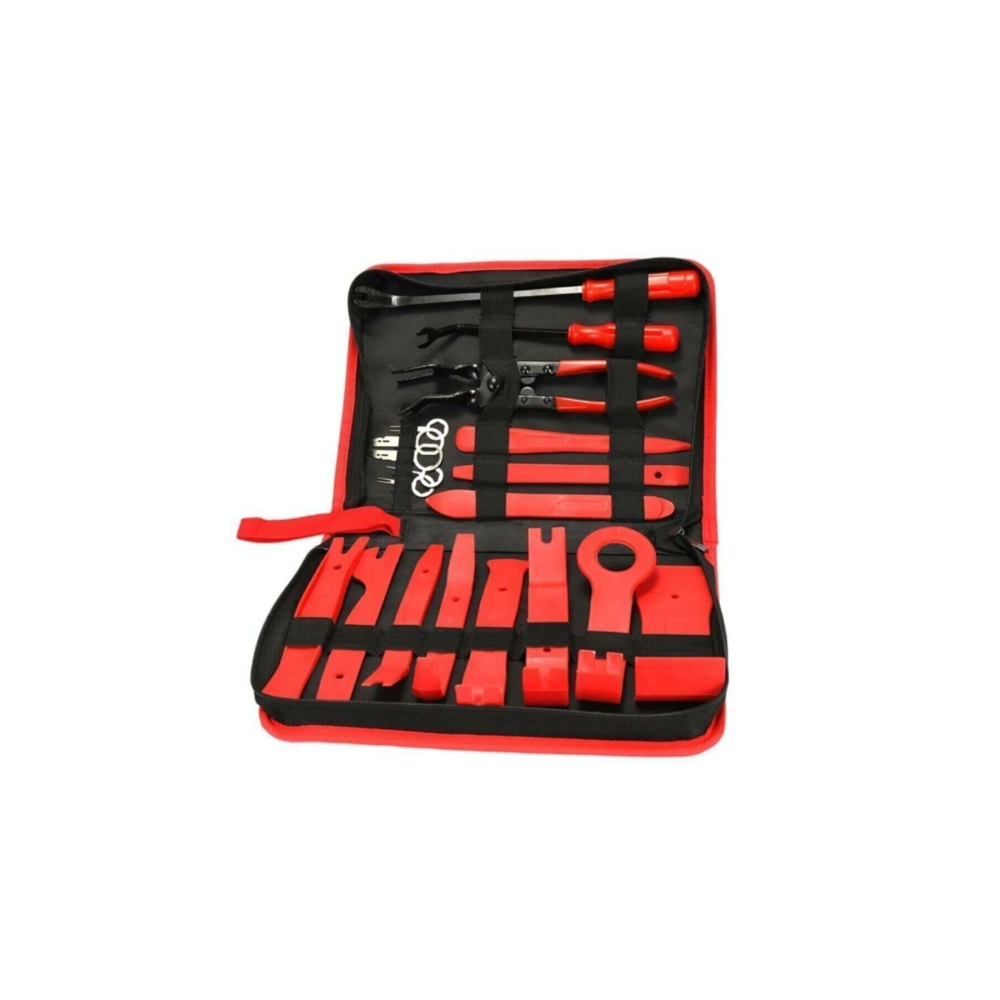 Çantalı Oto Teyp Trim Sökme Aparatı 19 Parça Kırmızı Radyo Döşeme