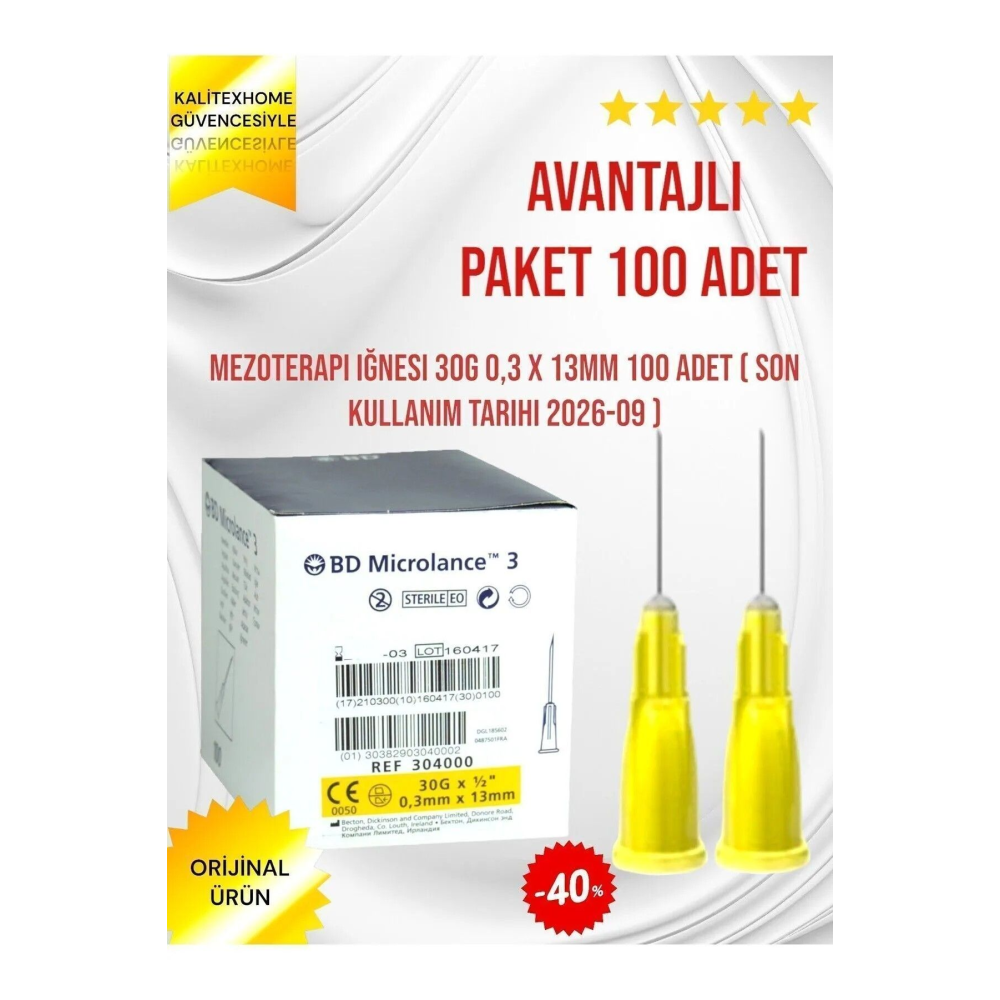 Botox Işlem Iğnesi Iğne Ucu-mezoterapi-botoks-prp-sarı Mezoterapi Iğne Ucu30g 0,3 X 13mm