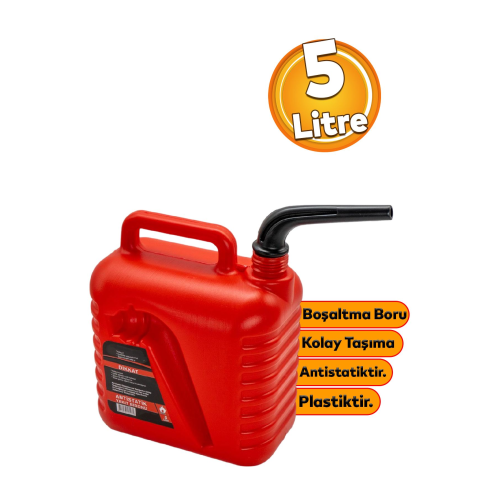 Boşaltma Borulu Plastik Antistatik Benzin Bidonu 5 Litre Akaryakıt Mazot Taşıma Doldurma Depolama