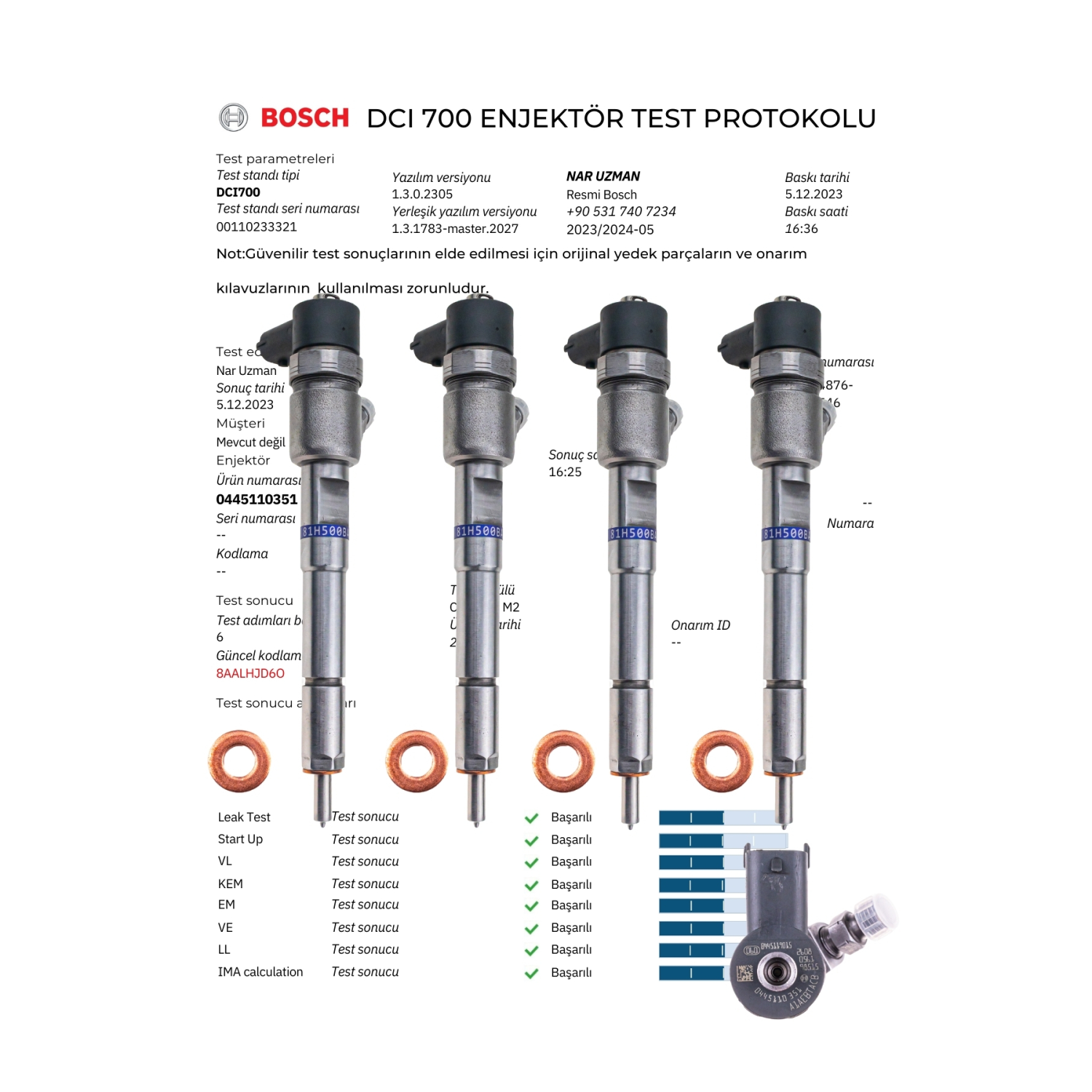 0445110351 Fiat 1.3 Euro 5 Linea, Doblo, Fiorino, Punto, And Egea Uyumlu Yenilenmiş Yakıt Enjektörü