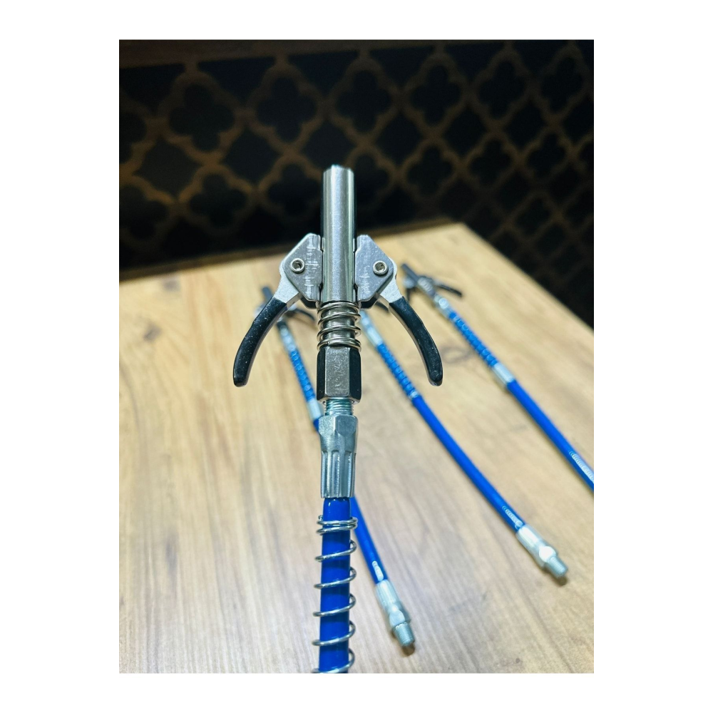 Yeni Nesil Hortumlu Gres Pompa Ucu Çift Mandallı Ince Yaylı 10000 Psı Paslanmaz Çelik