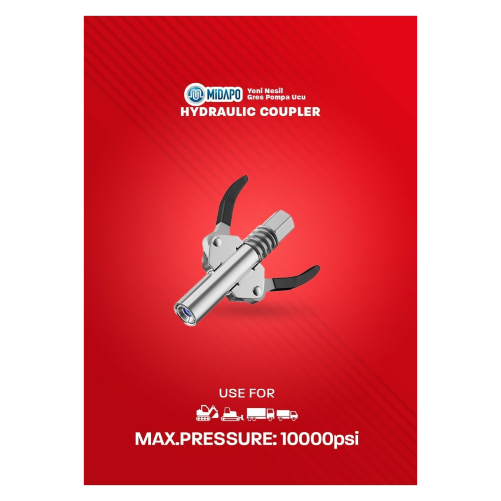 Yeni Nesil Hortumlu Gres Pompa Ucu Çift Mandallı Ince Yaylı 10000 Psı Paslanmaz Çelik