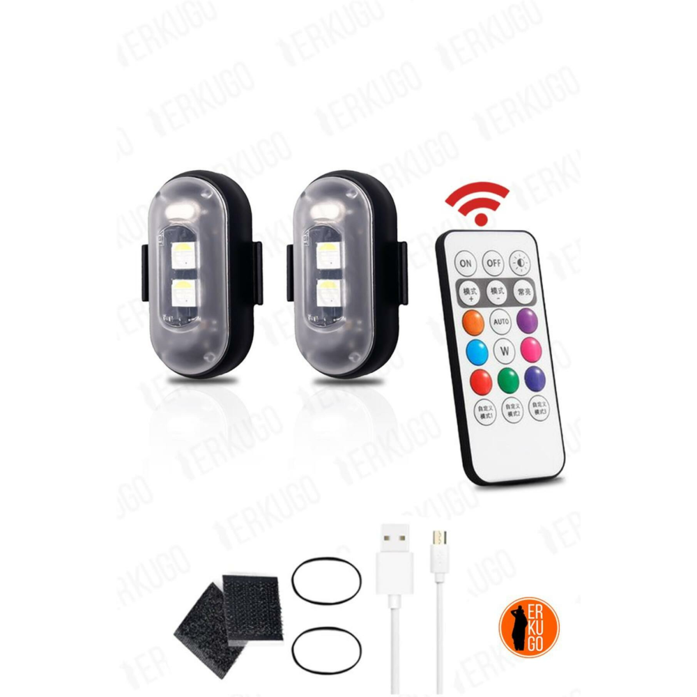 Uzaktan Kumandalı 2'li Çakar Led/Şarjlı Mini Led Işık/Drone Işığı/Anti Çarpışma Uyarı Işığı
