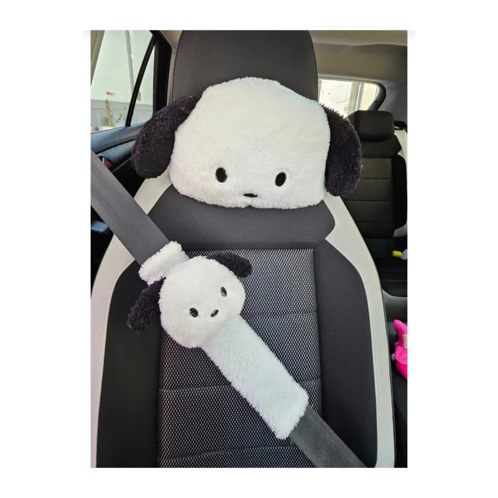 Sevimli Köpekli Araba Boyun Yastığı Ve Emniyet Kemeri Kılıfı Seti (1 YASTIK VE 1 KILIF)