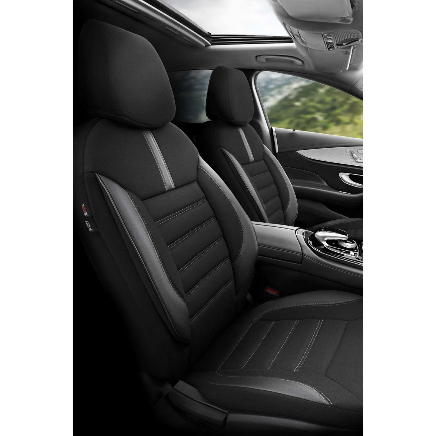 Limited Design Ortopedik Ekstra Destekli Oto Koltuk Kılıfı Tam Set - Siyah-Gri