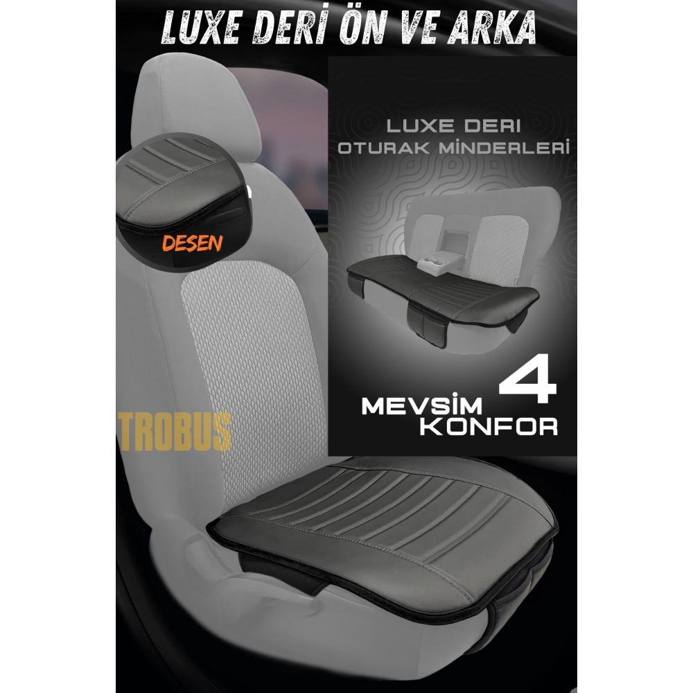Su Geçirmez Ön Arka Araba Koltuk Minder Deri Siyah Oto Koltuk Minderi 3'lü Oturak Örtüsü