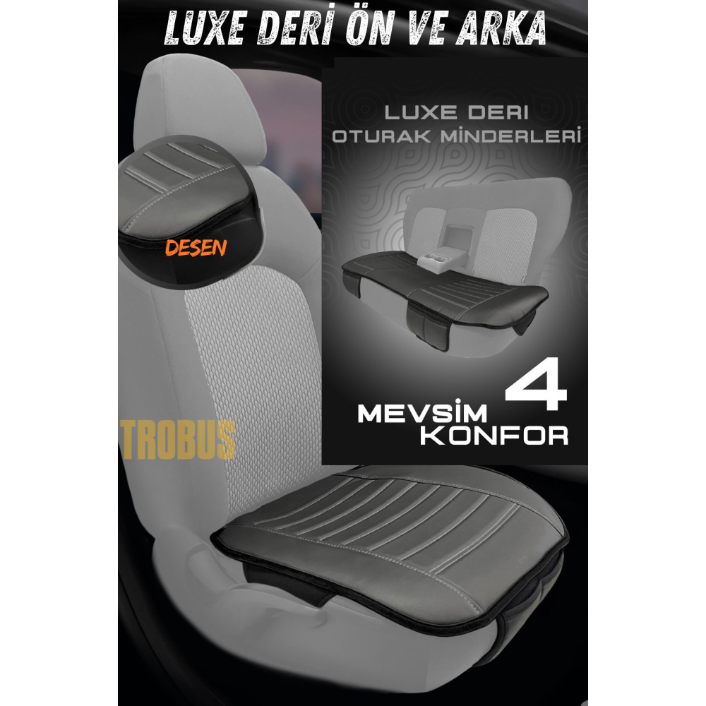 Su Geçirmez Ön Arka Araba Koltuk Minder Deri Siyah Oto Koltuk Minderi 3'lü Oturak Örtüsü Siyah Beyaz