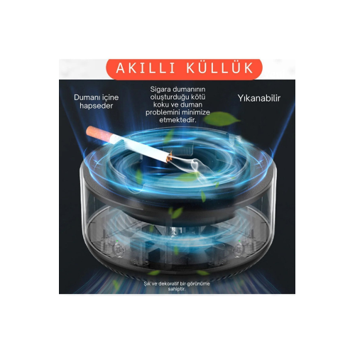 Elektronik Akıllı Küllük Duman Çeken Kokusuz Kül Tablası Hava Temizleyici (Yedek Filtre ve Mentol)