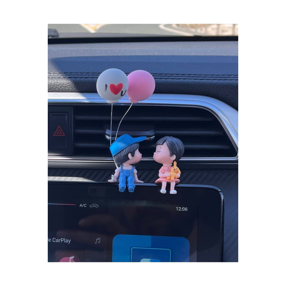 I Love You Balon Tutan Sevimli Oturan Çift Araba İçi Biblo Aksesuar Torpido Süsü Sevgiliye Hediye