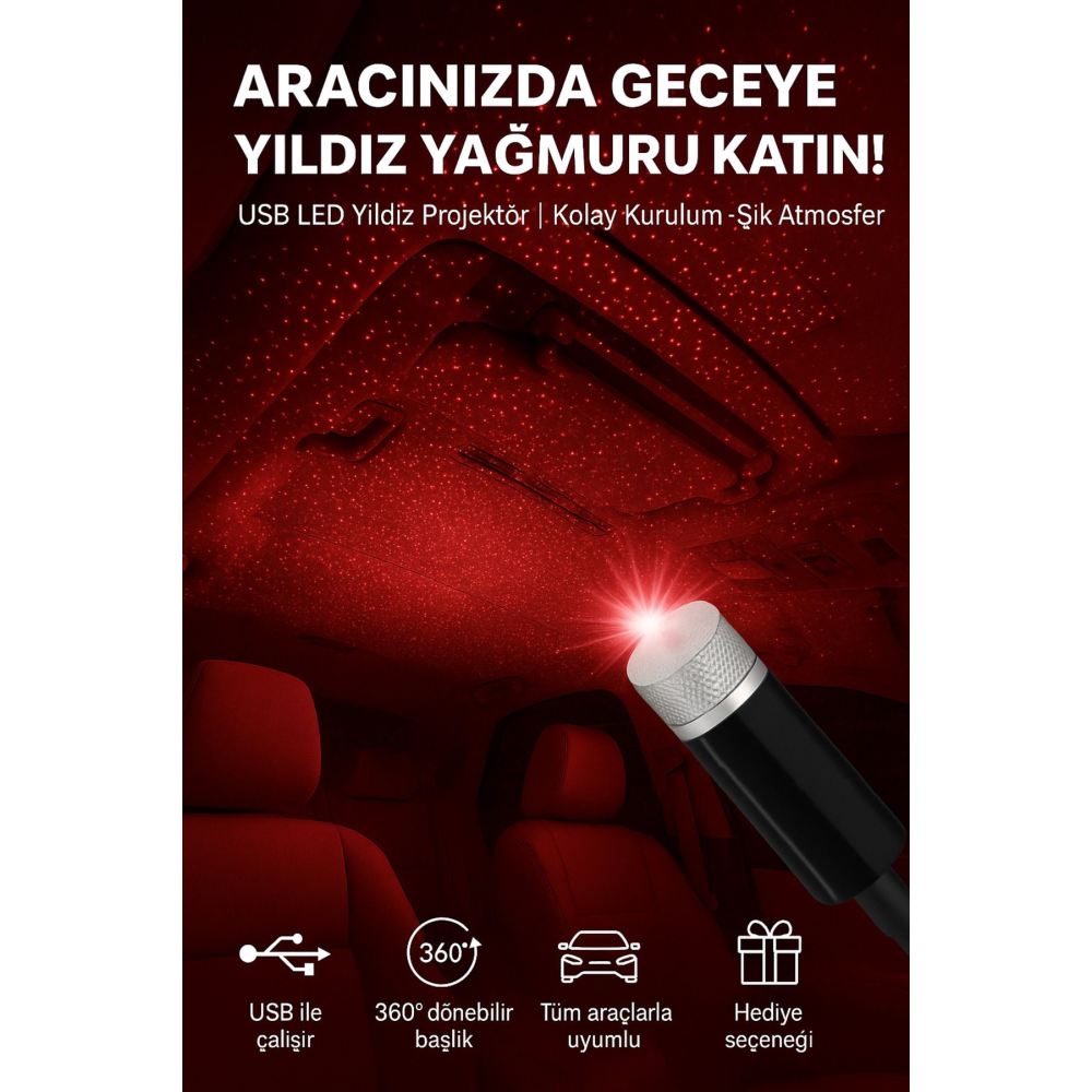 Kırmızı Ayak Altı Tavan Led Araç Içi Aydınlatma Oto Araba Iç Disko Ayarlanır Usb Lamba Işık