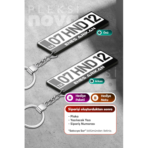 Kişiye Özel Pleksi Beyaz Plaka Anahtarlık Araba Hediyesi Araba Süsü - Çift Taraflı