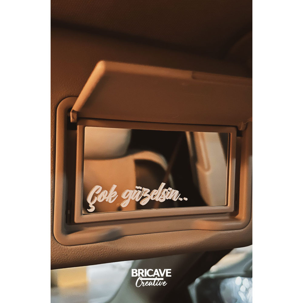 Çok Güzelsin Güneşlik Ayna Yazısı Araba-Motosiklet Cam Etiket Sticker 7,2x1,8cm