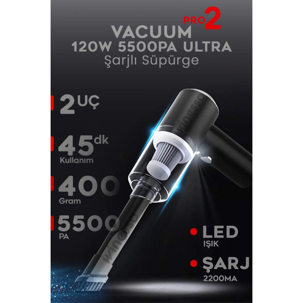 Mini Vakumlu Type C Şarjlı Araç Süpürgesi El Süpürgesi Şarjlı Çok Fonksiyonlu 5500 Pa