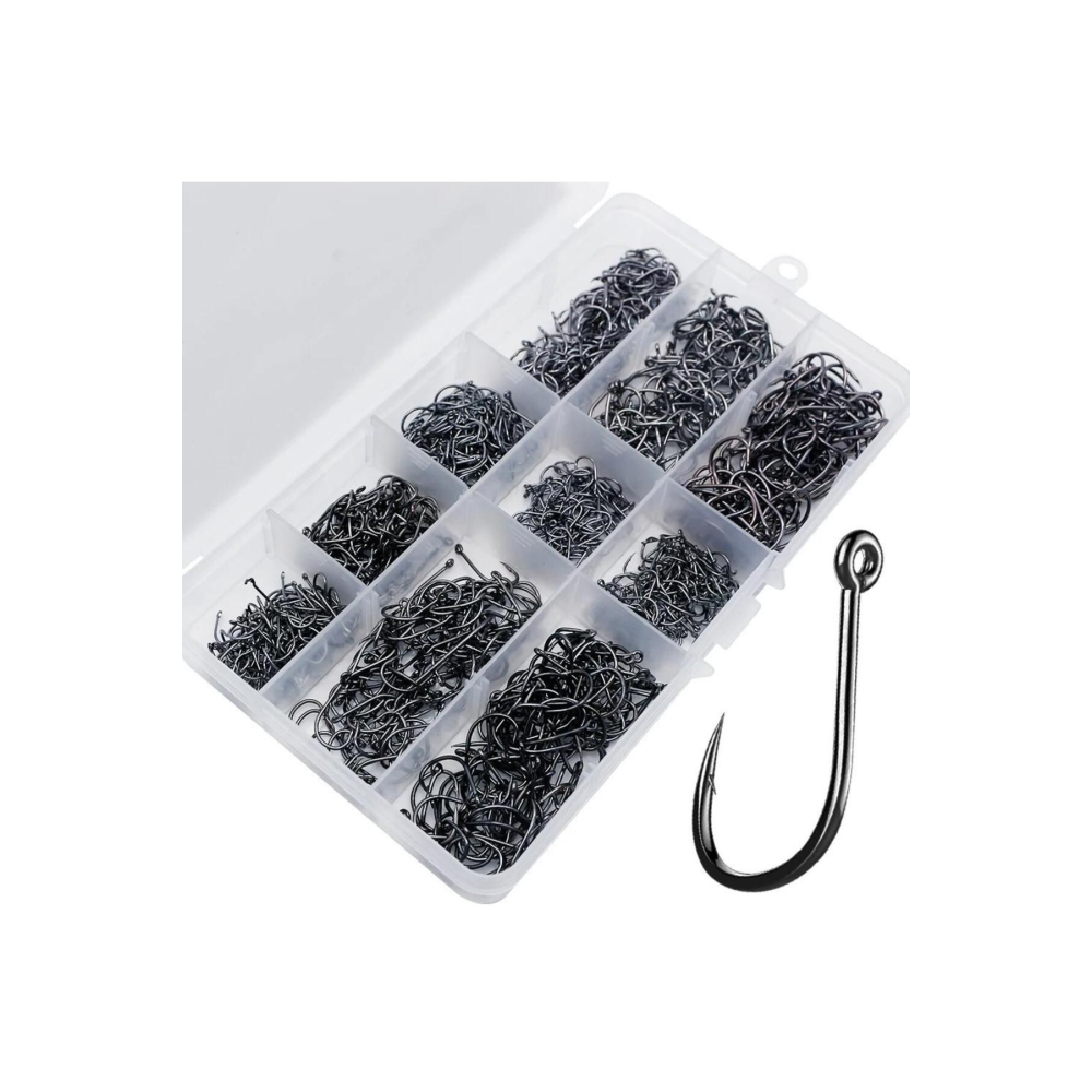 1000 Adet Kutulu 1. Kalite Paslanmaz Karbon Çelik Halkalı Olta Seti 3-12 Numara - Balık Kan