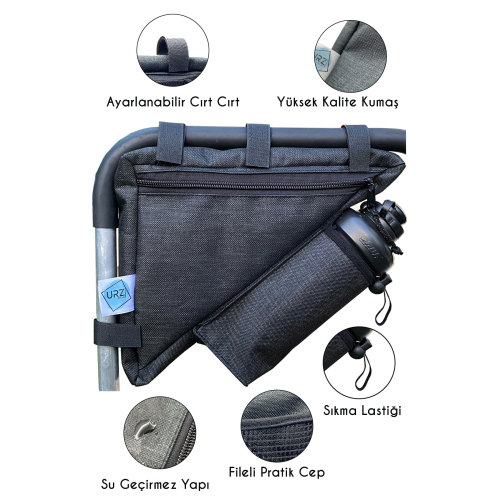 Bisiklet Çantası 2 Gözlü Su Geçirmez Özel Kumaş Üçgen Kadro Arası Suluk Hazneli 2.5 Lt. Kapasite
