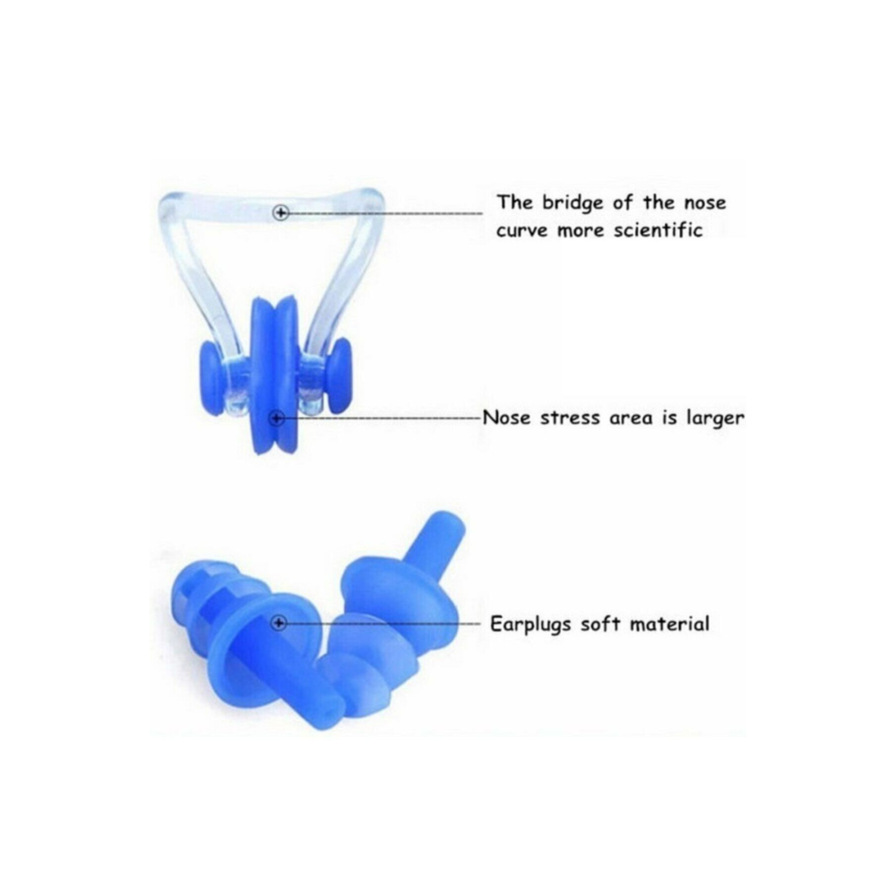 Yüzücü Tıkaç Seti Burun Klipsi + Kulak Tıpası Silikon Tıpa Ses Gürültü Uyku Yüzme + Şeffaf Kutulu