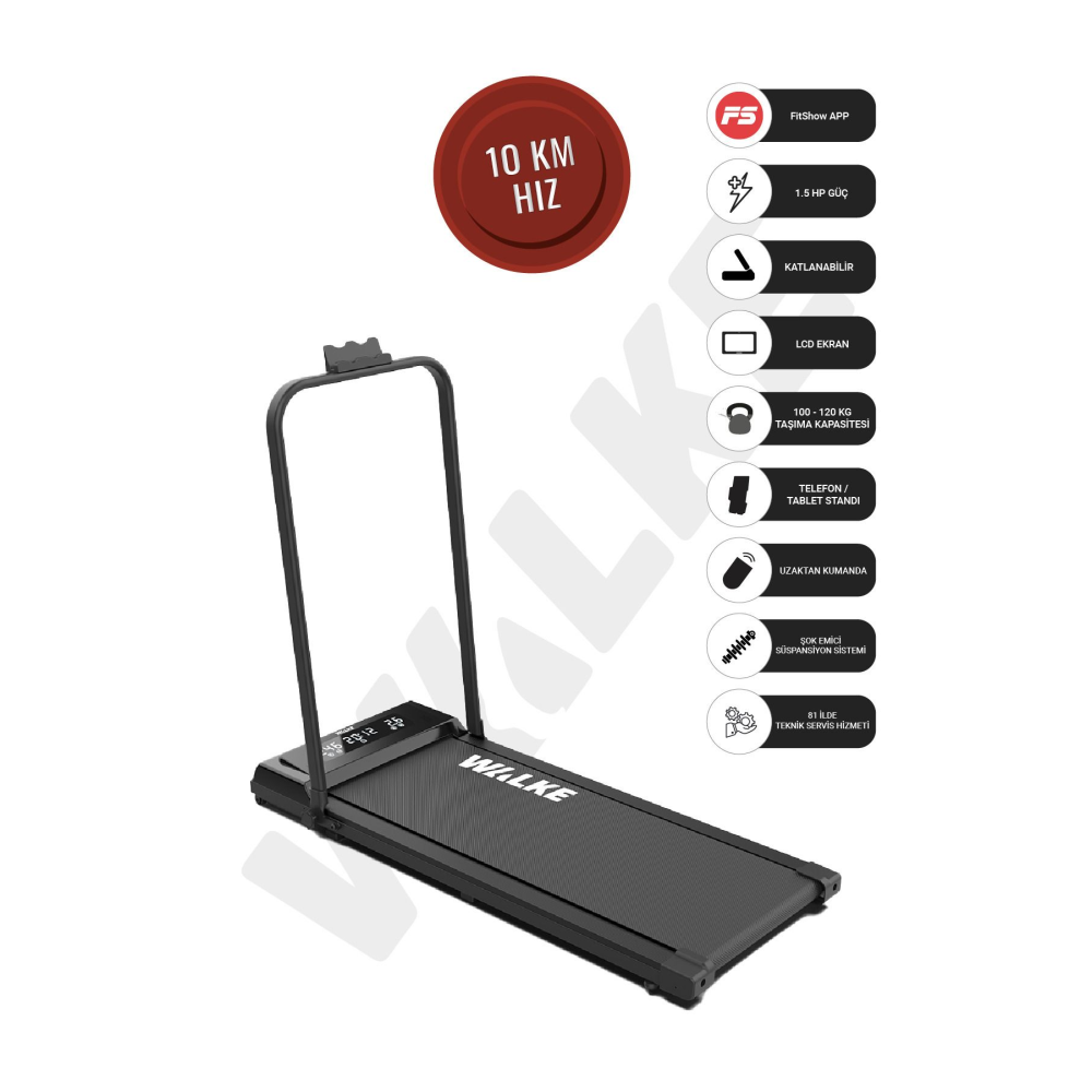 W-fit Bluetoothlu Uygulamalı Uzaktan Kumandalı Koşu Bandı 10 Km Hız ( Yenilenmiş Tasarım )