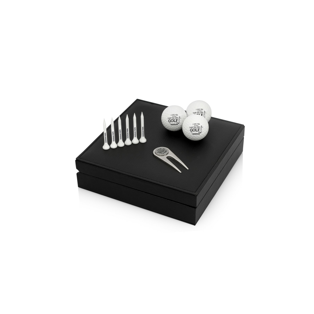 3 Top 6 Tee Ve Işaretliyici Deri Kutu Golf Seti
