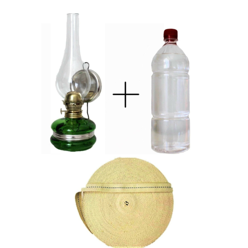 Klasik Gaz Lambası Yeşil 500 ml Kandil Yakıtı 10 Cm Fitil