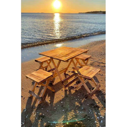 Katlanabilir Ahşap Masa ve Tabure Piknik Seti