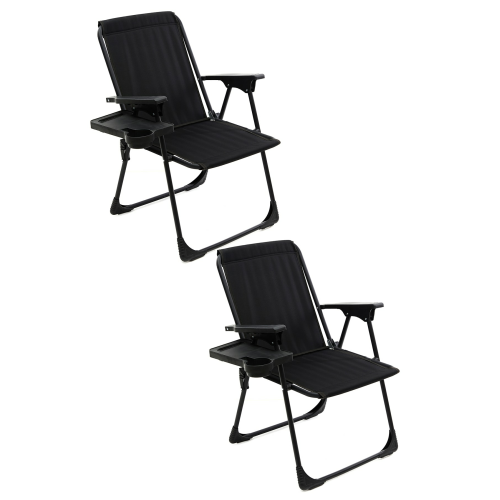Natura 2 Adet Katlanır Kamp Piknik Sandalyesi Dikdörtgen Bardaklıklı Siyah