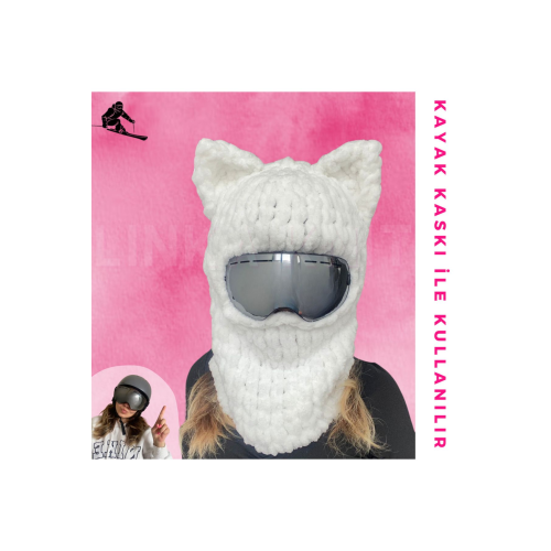 Kedi Kayak Maskesi & Balaclava,Kayak Kaskı Maskesi, Kask Kılıfı, Snowboard Maskesi, El yapımı Kılıf